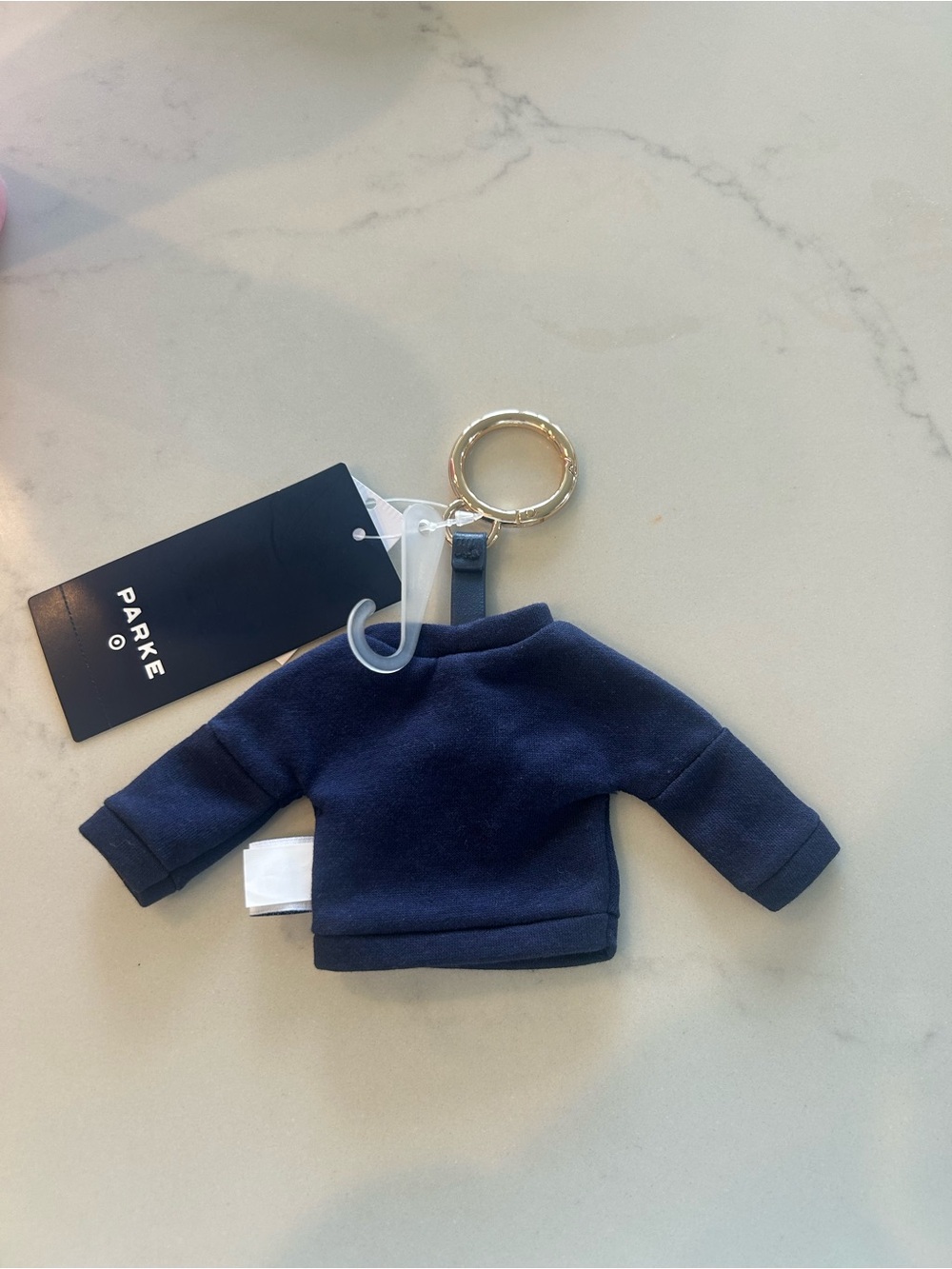 PARKE Navy Mini Sweatshirt Keychain with Gold Ring - Picture 2 of 2
